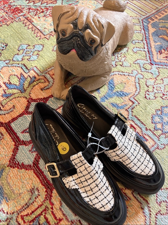 Circus by Sam Edelman Shoes - Circus by Sam Edelman Black Patent & White Tweed Buckle Loafers size 9